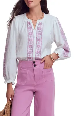 Boden Boden Camille Double Cloth Cotton Top in White Embroidered — Women Spring white Tops