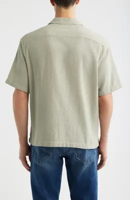 FRAME FRAME Open Weave Short Sleeve Button-Up Shirt in Moss Green — Men Autumn khaki Tops