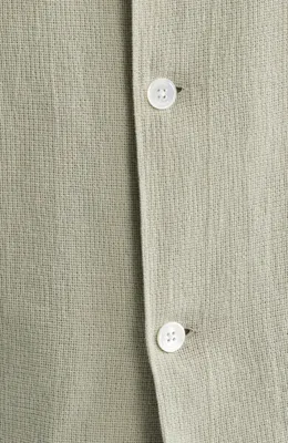 FRAME FRAME Open Weave Short Sleeve Button-Up Shirt in Moss Green — Men Autumn khaki Tops