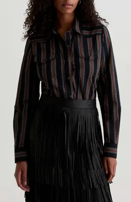 AG AG Melia Stripe Cotton Western Snap-Up Shirt in Bold Stripe Black Multi — Women Autumn black Tops