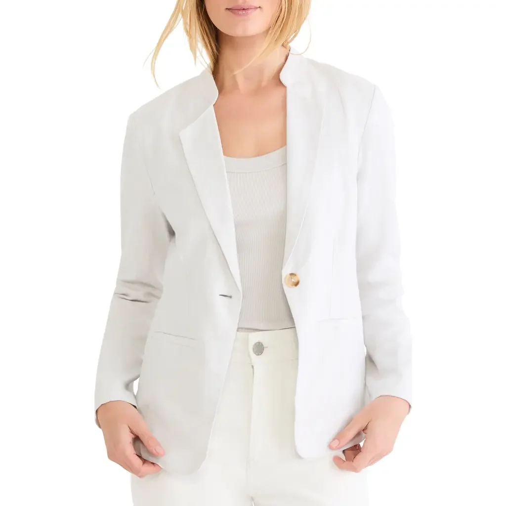 NIC+ZOE NIC+ZOE Eva Linen Blend Blazer in Silver Wisp — Women Winter white Outerwear