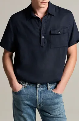 Vince Vince Short Sleeve Linen Popover Shirt in Coastal — Men Winter navy Tops