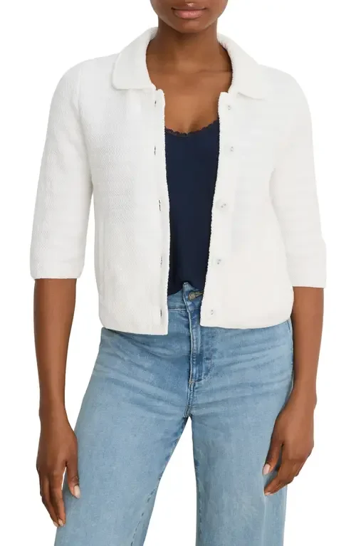 NIC+ZOE NIC+ZOE Elbow Sleeve Textured Knit Jacket in Paper White — Women Winter white Outerwear