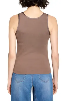 NIC+ZOE NIC+ZOE Perfect Knit Trimmed Tank in Cocoa — Women Autumn brown Tops