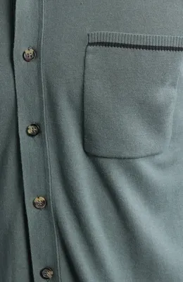 rag & bone rag & bone Conrad Silk & Cotton Dalton Knit Button-Up in Forest — Men Summer grey Tops