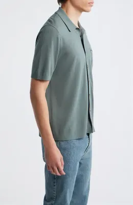 rag & bone rag & bone Conrad Silk & Cotton Dalton Knit Button-Up in Forest — Men Summer grey Tops