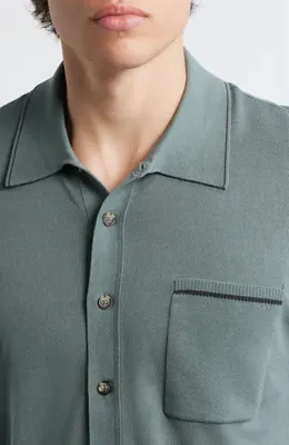 rag & bone rag & bone Conrad Silk & Cotton Dalton Knit Button-Up in Forest — Men Summer grey Tops