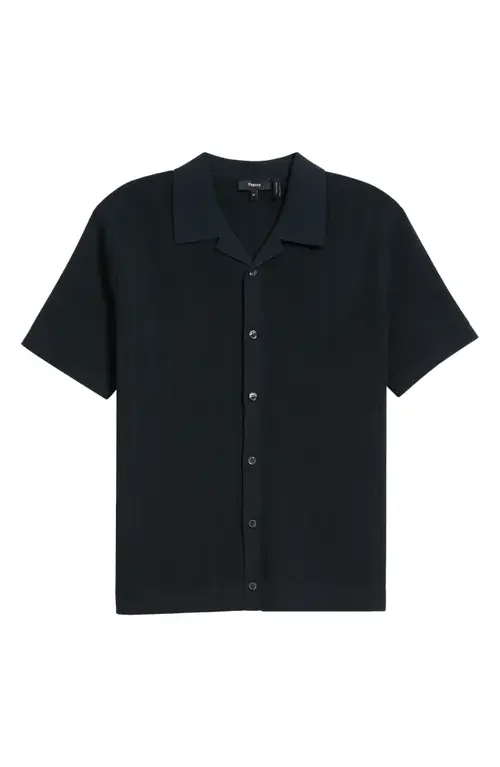 Theory Theory Knit Organic Cotton Button-Up Camp Shirt in Baltic - Xhx — Men Winter black Button-Down Shirts