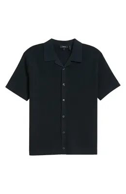 Theory Theory Knit Organic Cotton Button-Up Camp Shirt in Baltic - Xhx — Men Winter black Button-Down Shirts
