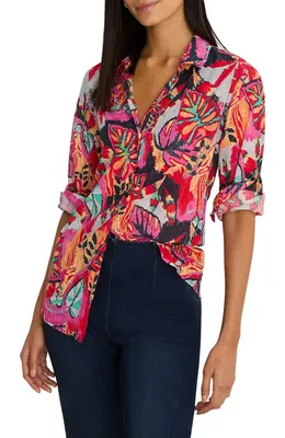 NIC+ZOE NIC+ZOE Kauai Garden Crinkle Shirt in Red Multi — Women Spring red Tops