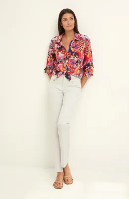 NIC+ZOE NIC+ZOE Kauai Garden Crinkle Shirt in Red Multi — Women Spring red Tops