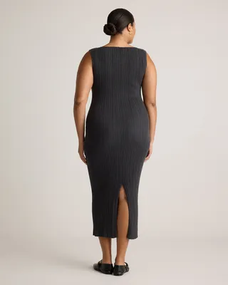 Quince Quince | Women's Cotton Cashmere Ribbed Sleeveless Midi Dress in Heather Charcoal — Women Winter navy Midi Dresses