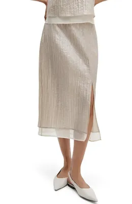 rag & bone rag & bone Suki Metallic Midi Skirt in Beige — Women Autumn tan Midi Skirts