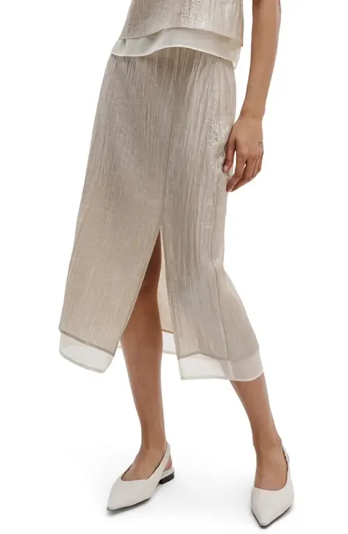 rag & bone rag & bone Suki Metallic Midi Skirt in Beige — Women Autumn tan Midi Skirts