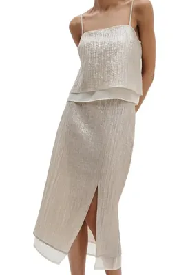 rag & bone rag & bone Suki Metallic Midi Skirt in Beige — Women Autumn tan Midi Skirts