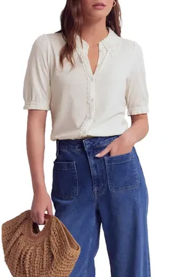 Boden Boden Nessa Broderie Top in Ivory — Women Spring yellow Tops