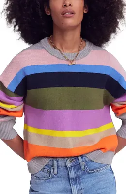 Boden Boden Lucy Relaxed Stripe Cotton Sweater in Green Multi — Women Spring coral Sweaters & Knits