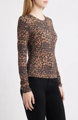 rag & bone rag & bone Luca Print Long Sleeve Top in Leopard — Women Autumn camel T-Shirts & Tees