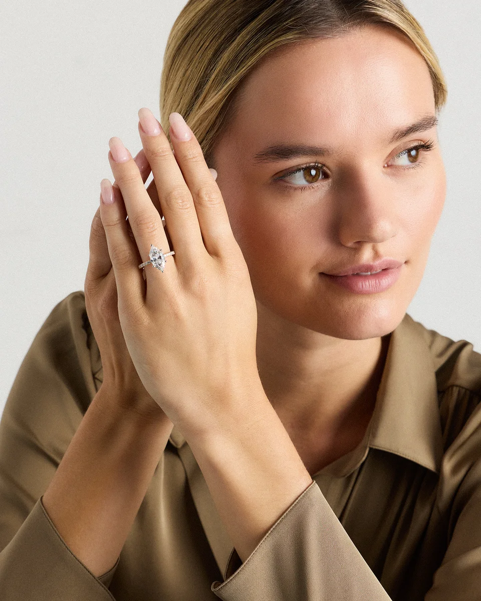 Quince Quince | Women's Lab Grown Diamond Marquise Petite Pave Engagement Ring 3ct in Yellow Gold — Women Spring gold Accessories
