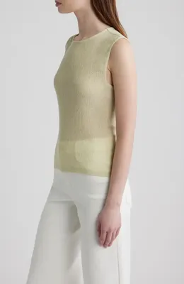 FRAME FRAME The Dimensional Mesh Tank in Soft Lime — Women Spring khaki Tops