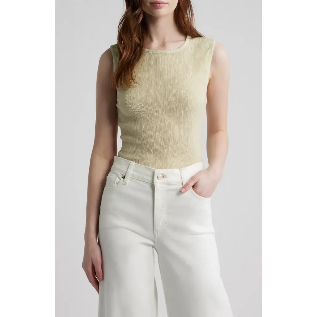 FRAME FRAME The Dimensional Mesh Tank in Soft Lime — Women Spring khaki Tops