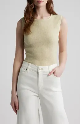 FRAME FRAME The Dimensional Mesh Tank in Soft Lime — Women Spring khaki Tops