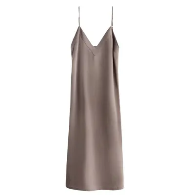 Cuyana Silk Slip Dress - Mushroom / in tan — Autumn tan Dresses