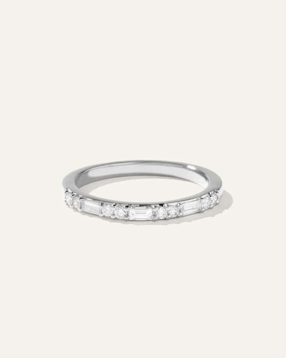 Quince Quince | Women's 14K Gold Lab Grown Diamond Alternating Baguette & Round Band Rings in White Gold — Women Summer white Jewelry
