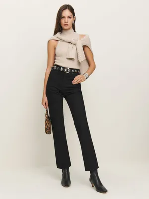 Reformation Reformation Cynthia High Rise Straight Jeans Black Denim in Black — Women Winter black Jeans & Denim