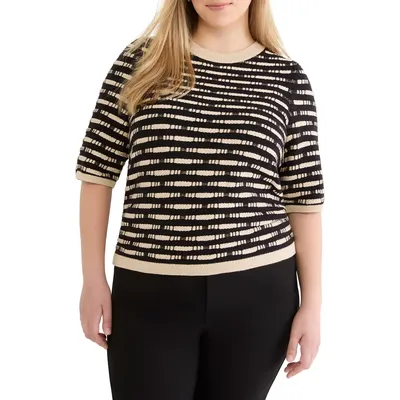 NIC+ZOE NIC+ZOE Atelier Short Sleeve Sweater in Black Multi — Women Winter black Tops