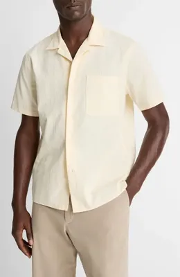 Vince Vince Union Textured Stripe Cotton Camp Shirt in Meadowlark — Men Spring white Tops