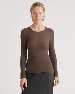 Quince Quince | Women's Featherweight Cashmere Ribbed Crewneck Sweater in Brown — Women Autumn brown Sweaters & Knits
