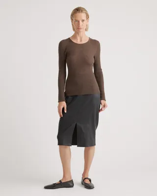 Quince Quince | Women's Featherweight Cashmere Ribbed Crewneck Sweater in Brown — Women Autumn brown Sweaters & Knits