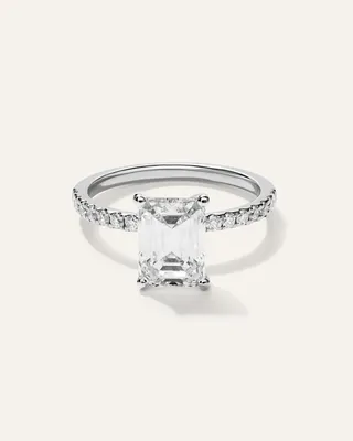 Quince Quince | Women's Lab Grown Diamond Emerald Petite Pave Engagement Ring 2.5ct in White Gold — Women Summer white Accessories