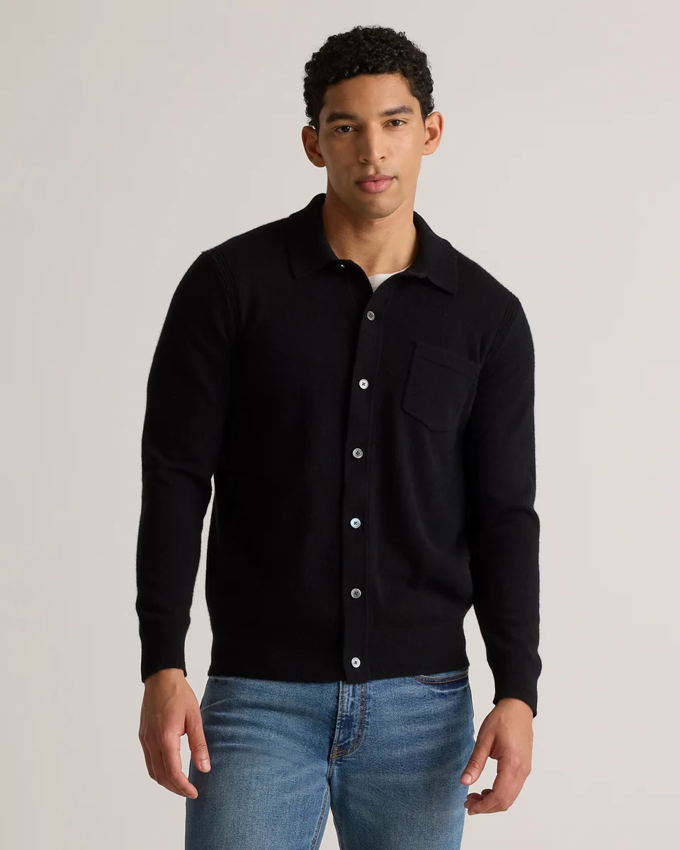 Quince Quince | Men's Mongolian Cashmere Button Down Sweater in Black — Men Winter black Sweaters & Knits