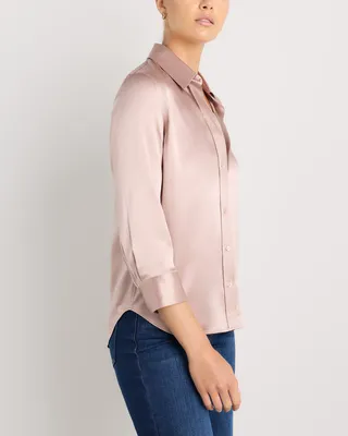 Quince Quince | Women's Three-Quarter Sleeve Shirt in Vintage Pink — Women Spring pink Button-Down Shirts