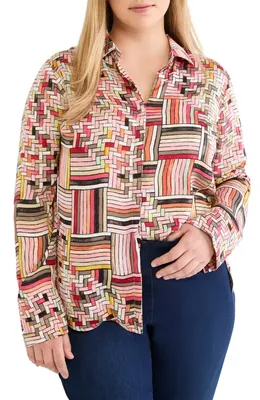 NIC+ZOE NIC+ZOE Colorweave Button-Up Top in Pink Multi — Women Autumn red Tops