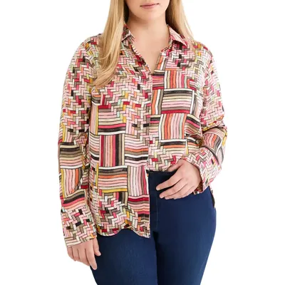NIC+ZOE NIC+ZOE Colorweave Button-Up Top in Pink Multi — Women Autumn red Tops