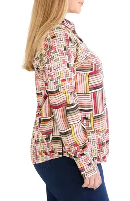 NIC+ZOE NIC+ZOE Colorweave Button-Up Top in Pink Multi — Women Autumn red Tops