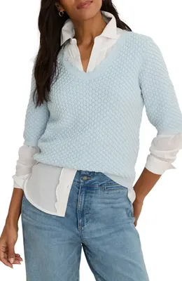 NIC+ZOE NIC+ZOE Scallop Textured Sweater in Crystal — Women Summer white Tops