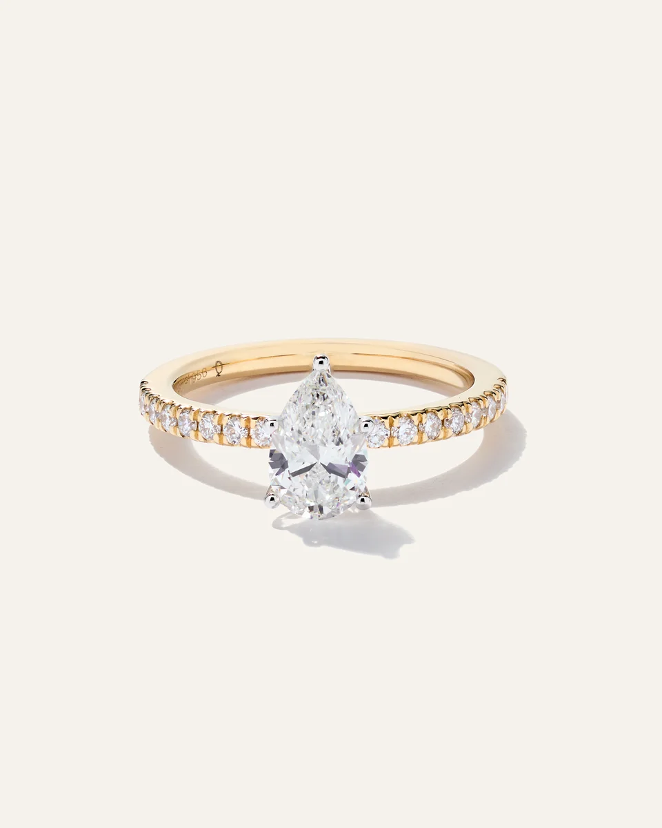 Quince Quince | Women's Lab Grown Diamond Pear Petite Pave Engagement Ring 1ct in Yellow Gold — Women Spring yellow Accessories