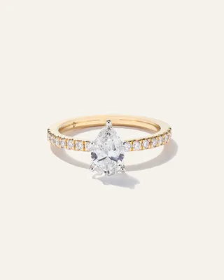 Quince Quince | Women's Lab Grown Diamond Pear Petite Pave Engagement Ring 1ct in Yellow Gold — Women Spring yellow Accessories