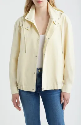 FRAME FRAME The Seersucker Track Jacket in Lemon Multi — Women Spring ivory Outerwear