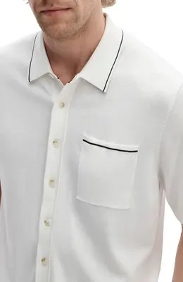 rag & bone rag & bone Conrad Silk & Cotton Dalton Knit Button-Up in Chalk — Men Winter white Tops