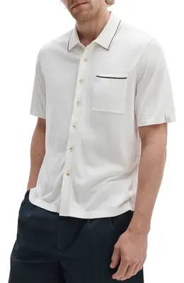 rag & bone rag & bone Conrad Silk & Cotton Dalton Knit Button-Up in Chalk — Men Winter white Tops