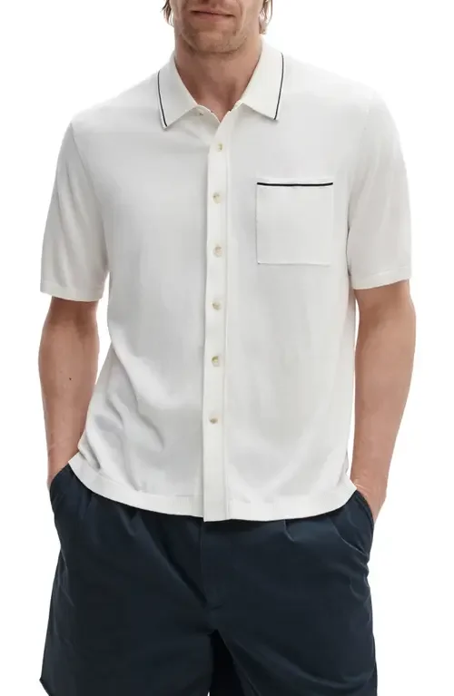 rag & bone rag & bone Conrad Silk & Cotton Dalton Knit Button-Up in Chalk — Men Winter white Tops