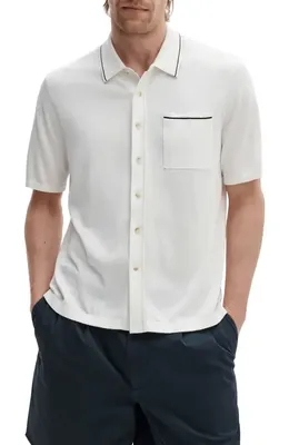 rag & bone rag & bone Conrad Silk & Cotton Dalton Knit Button-Up in Chalk — Men Winter white Button-Down Shirts