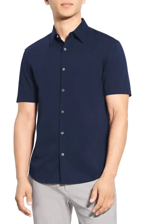 Theory Theory Irving Short Sleeve Button-Up Shirt in Eclipse — Men Winter navy Tops