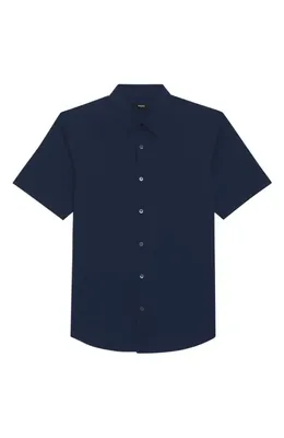 Theory Theory Irving Short Sleeve Button-Up Shirt in Eclipse — Men Winter navy Tops