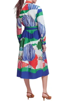 Boden Boden Alexa Long Sleeve Midi Shirtdress in Multi Scenic — Women Spring navy Dresses